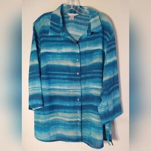 ALLISON DALEY II WOMEN'S PLUS SIZE 22W CASCADE OF BLUE LONG BLOUSE TUNIC 3/4 NWO